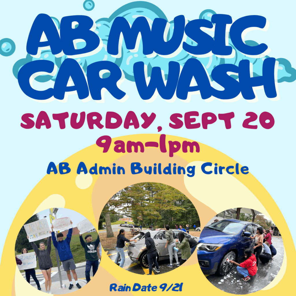 AB Music Car Wash Accouncement
Saturday September 20th
9am-1pm
AB Admin Building Circle
Rain Date 9/21